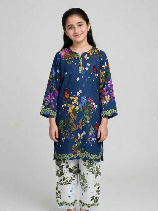 Girls Blue Floral Printed Co Ord Set