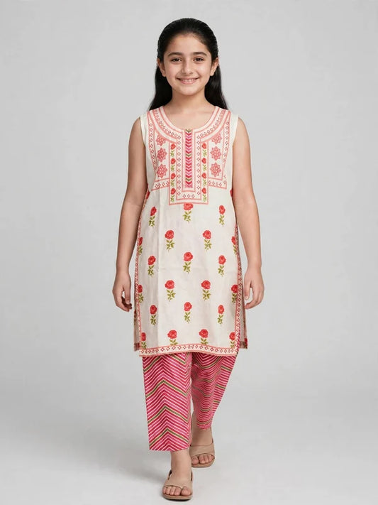 Girls Rose Printed Co Ord Set (Sleeves Included)