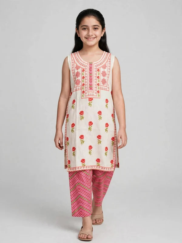 Girls Rose Printed Co Ord Set (Sleeves Included)