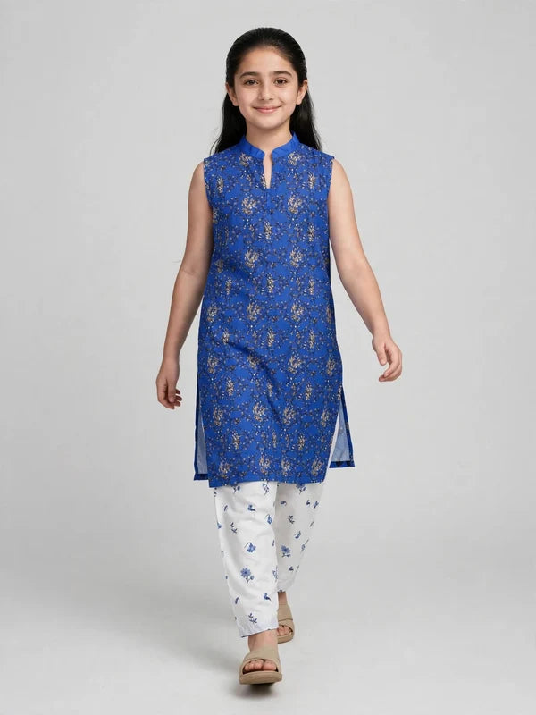 Girls Blue Sleeveless Co Ord Set (Sleeves Included)