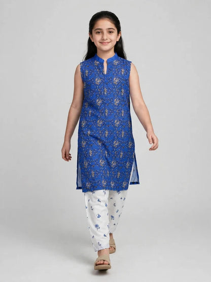 Girls Blue Sleeveless Co Ord Set (Sleeves Included)