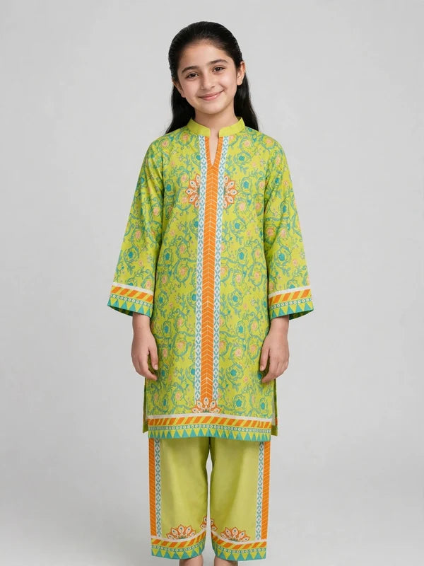 Girls Green Printed Co Ord Set