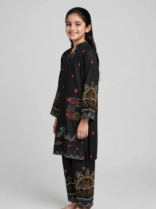 Girls Black Printed Co Ord Set