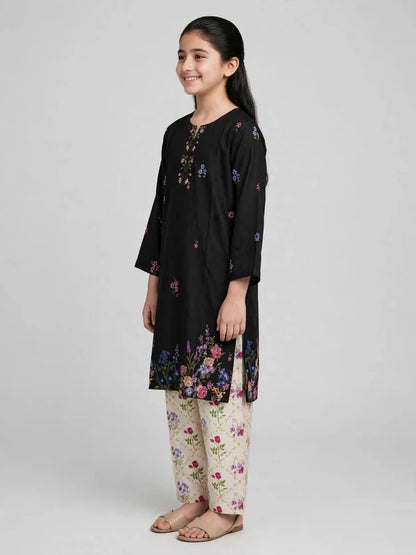 Girls Black Floral Printed Co Ord Set