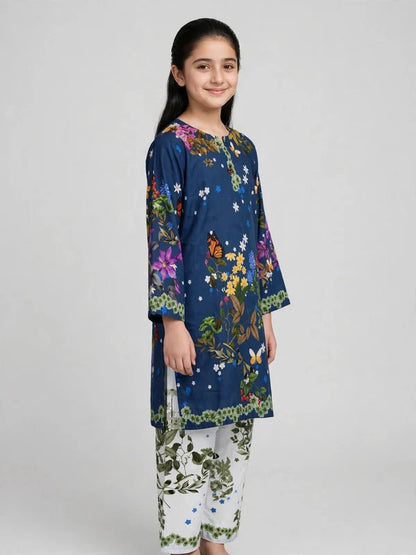 Girls Blue Floral Printed Co Ord Set
