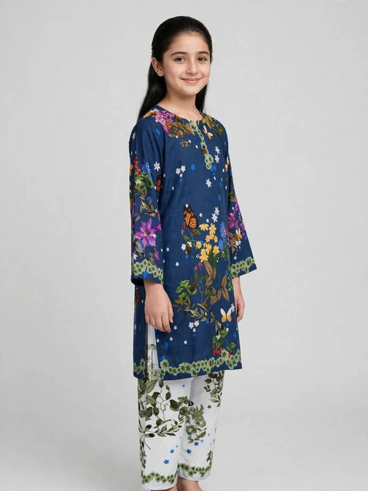 Girls Blue Floral Printed Co Ord Set