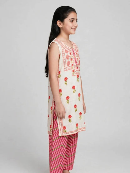 Girls Rose Printed Co Ord Set (Sleeves Included)