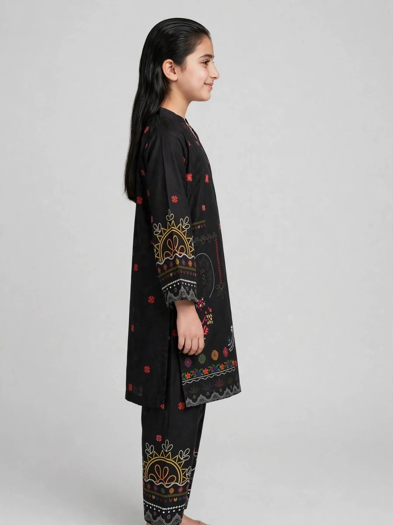 Girls Black Printed Co Ord Set