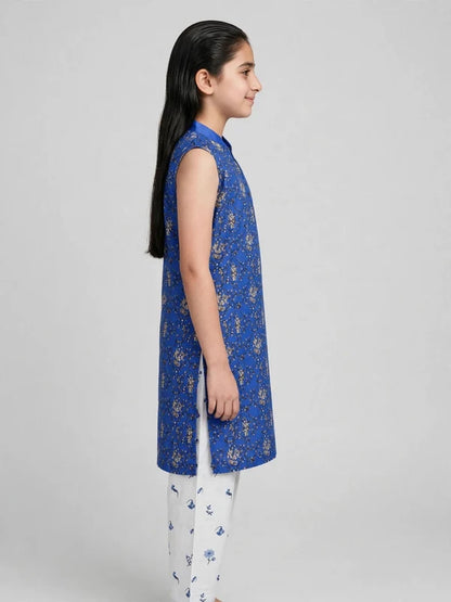 Girls Blue Sleeveless Co Ord Set (Sleeves Included)
