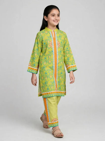 Girls Green Printed Co Ord Set