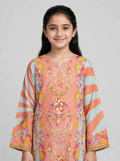 Girls Peach & Mint Printed Co Ord Set