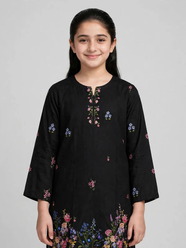 Girls Black Floral Printed Co Ord Set