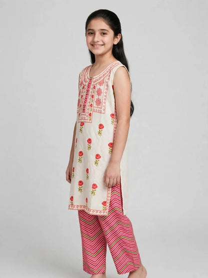 Girls Rose Printed Co Ord Set (Sleeves Included)