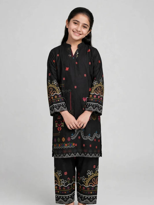 Girls Black Printed Co Ord Set