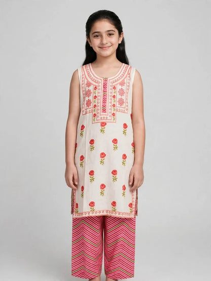 Girls Rose Printed Co Ord Set (Sleeves Included)