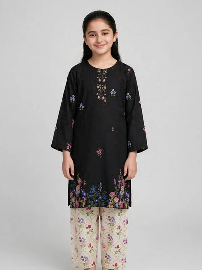 Girls Black Floral Printed Co Ord Set