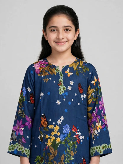 Girls Blue Floral Printed Co Ord Set