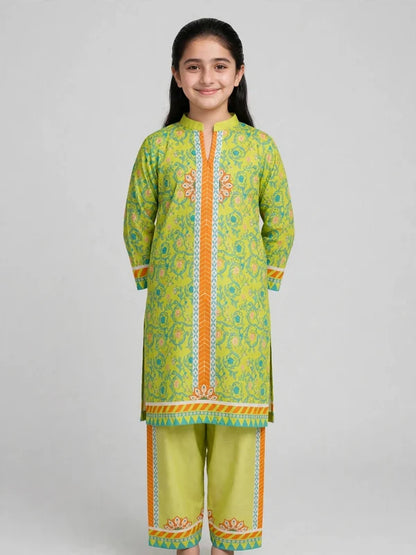 Girls Green Printed Co Ord Set